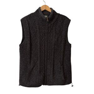 Aran Mens Woollen Mills Sweater Vest Large Gray Wool Fisherman Full Zip
